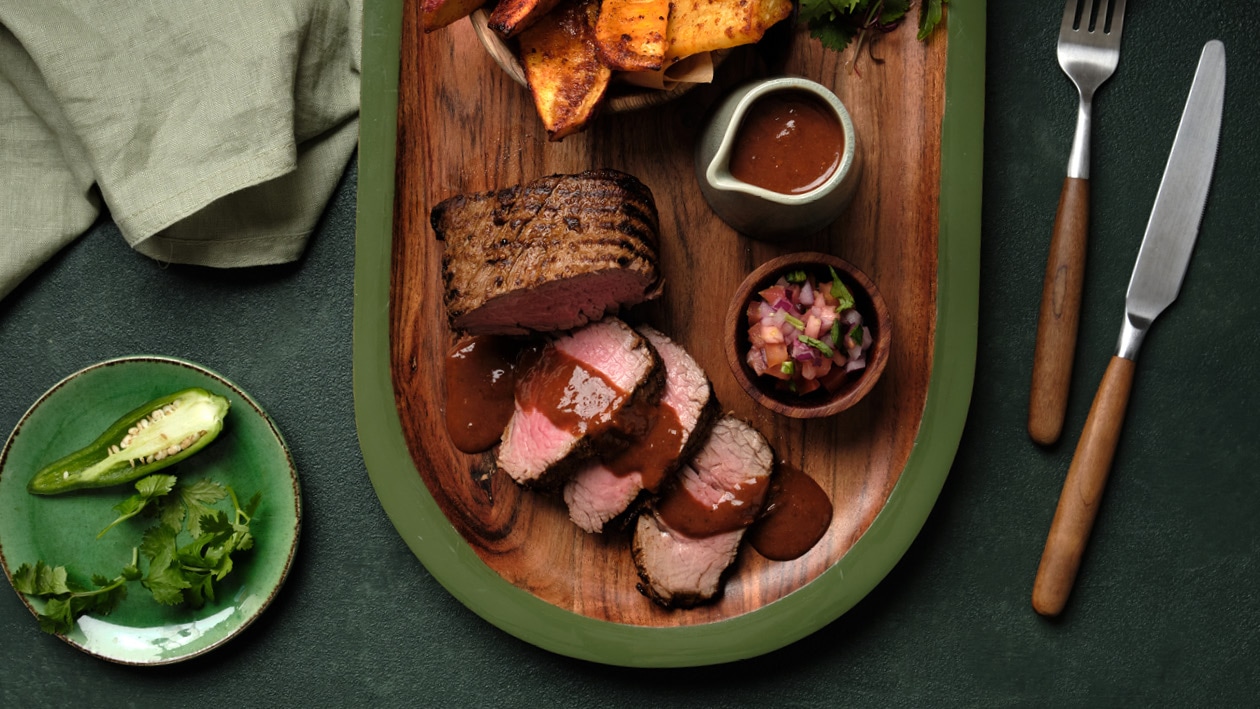 Mexican Roast Beef Fillet with Picco de Gallo and Sweet Potato Wedges – - Recipe