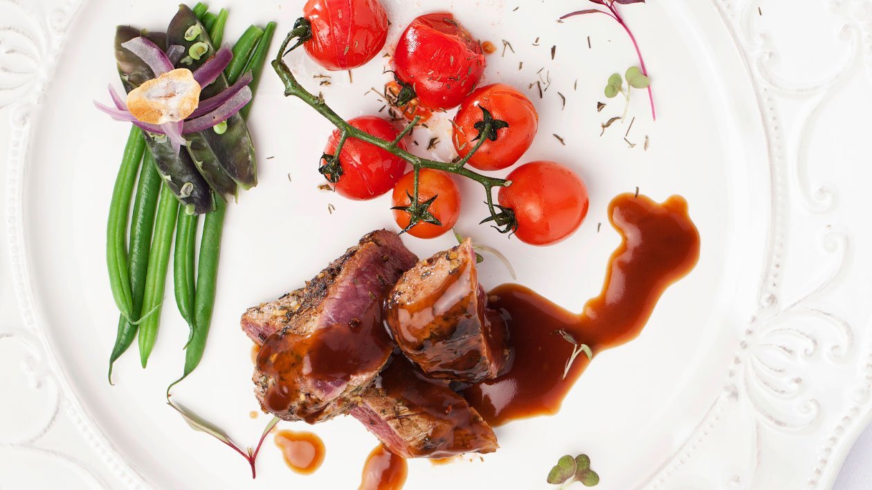 Lamb Loin with Warm Salad of Mixed Beans and Slow Roast Tomatoes – - Recipe