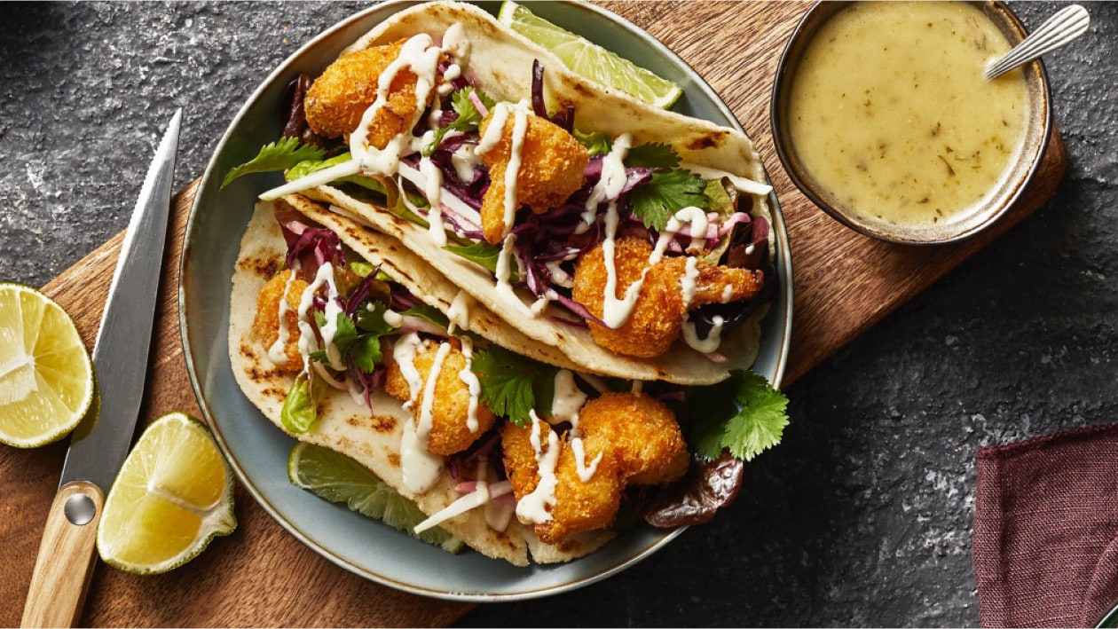Fried Cauliflower Tacos with Green Mango Slaw and Spicy Mayonnaise – - Recipe